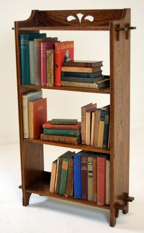 Open Bookcase Victorian Oak Antique Library Arts Crafts