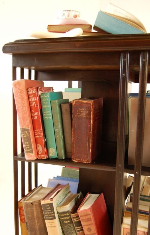 fig 1. Revolving Bookcase Display Antique Library Cabinet Desk