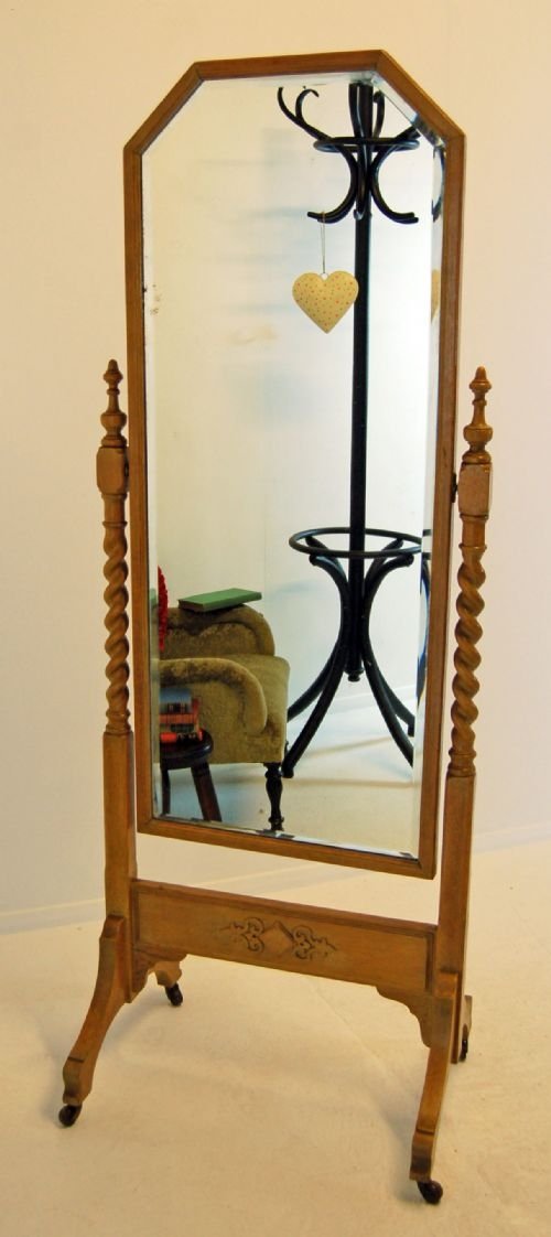 Oak Cheval Dressing Swing Mirror Antique Large Bevelled