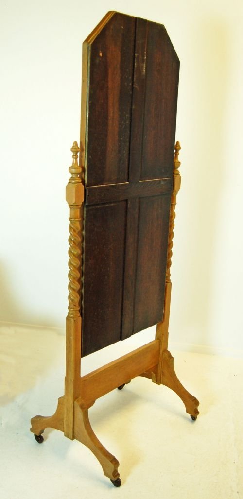 fig 1. Oak Cheval Dressing Swing Mirror Antique Large Bevelled