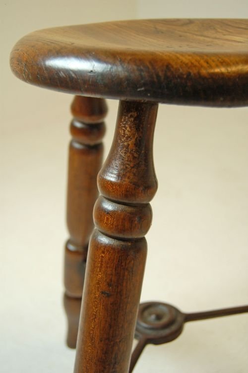 fig 2. Elm Lace Makers Stool Antique 3 Legged Milking c1800
