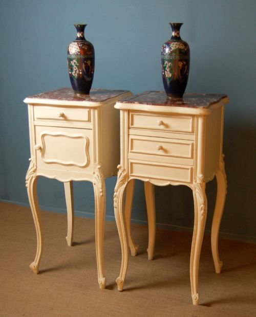 Pair Antique French Walnut Bedside Cabinet Pot Cupboard