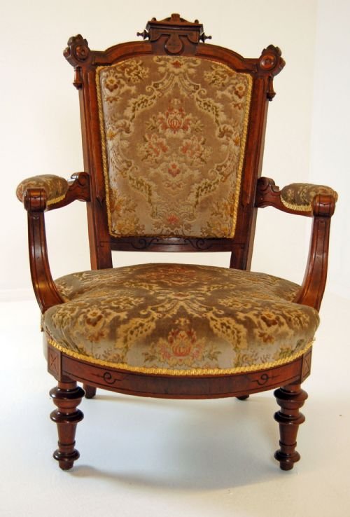 fig 1. Walnut Armchair Antique Chair Victorian Salon Fireside