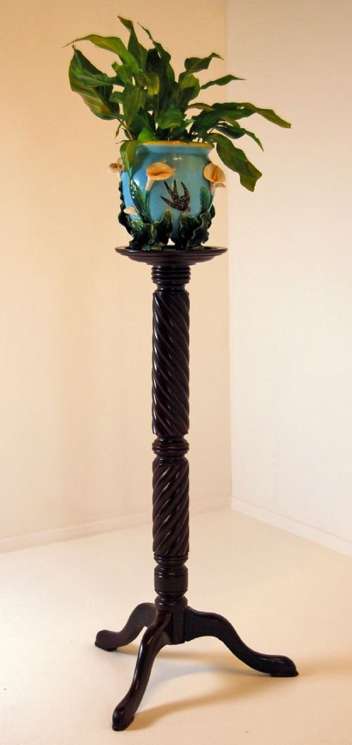 Torchere Stand Tripod Plant Lamp Antique Mahogany C1835
