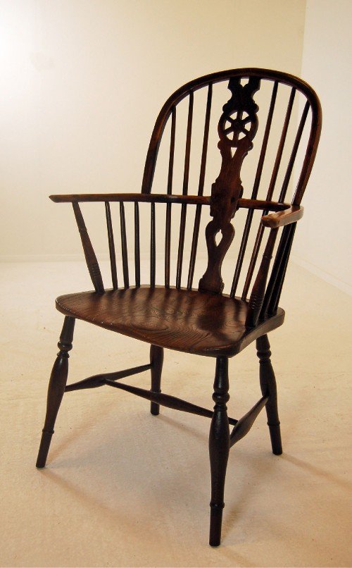 fig 1. Windsor Country Elm Elbow Stick Chair Armchair Antique