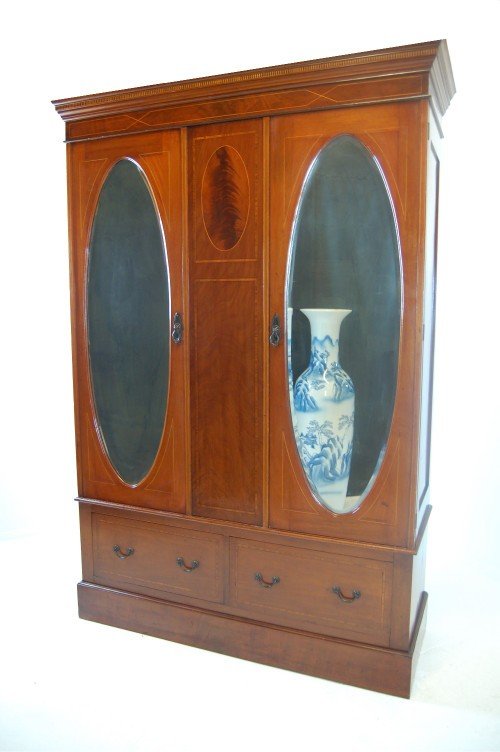 Edwardian Double Wardrobe Linen Press Armoire Antique
