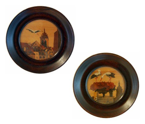 Pair Original Oil Paintings by Boli 'Cranes on Roofs'
