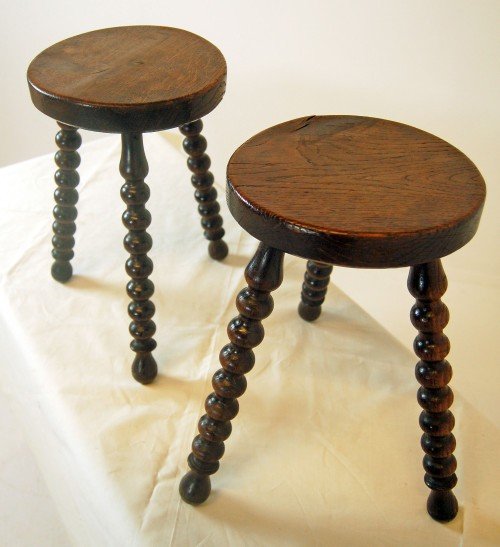 Pair Antique Elm Stools Side Small Occasional Table