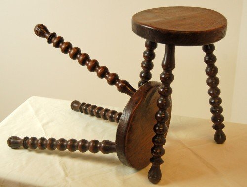fig 1. Pair Antique Elm Stools Side Small Occasional Table