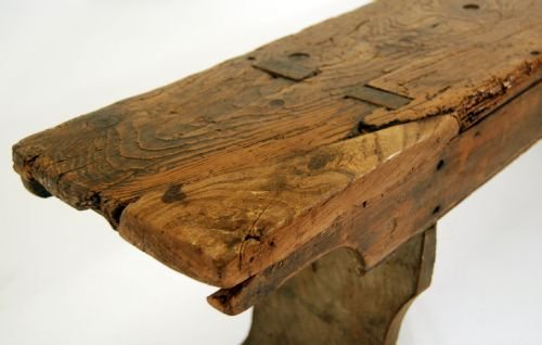 fig 1. Victorian Antique Elm Form Bench Seat Kitchen Farmhouse
