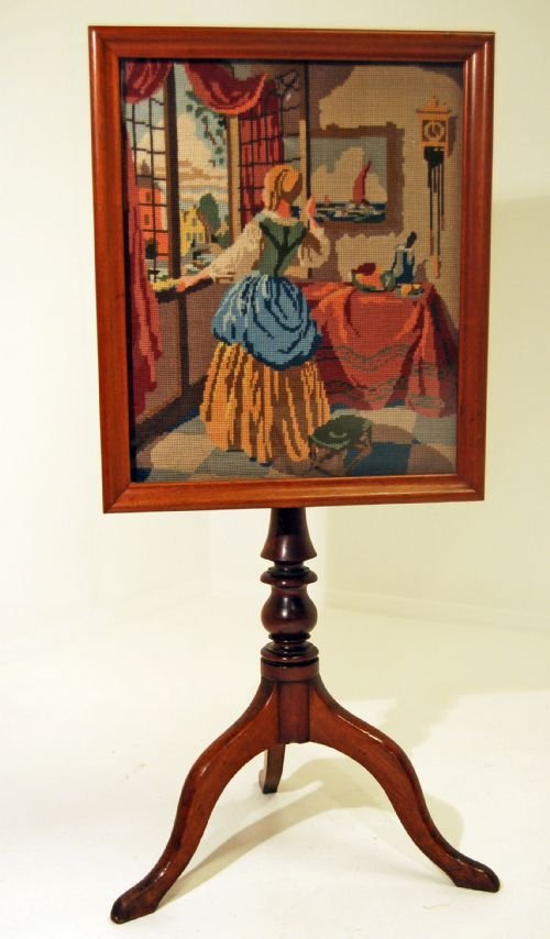 Tilt Top Occasional Side Table Fire Screen Needlepoint