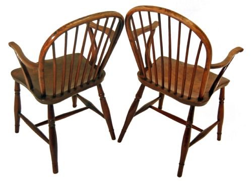 fig 1. Pair of Windsor Country Elm Stick Chairs Antique c1860