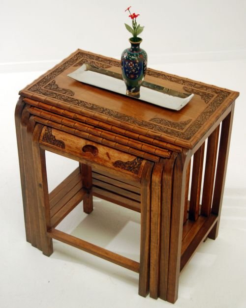 Quartetto Nest Set of Hardwood Tables Oriental Antique