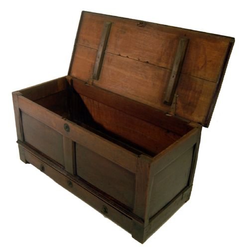 fig 1. Oak Coffer Chest with Drawer Mule Trunk Box Antique