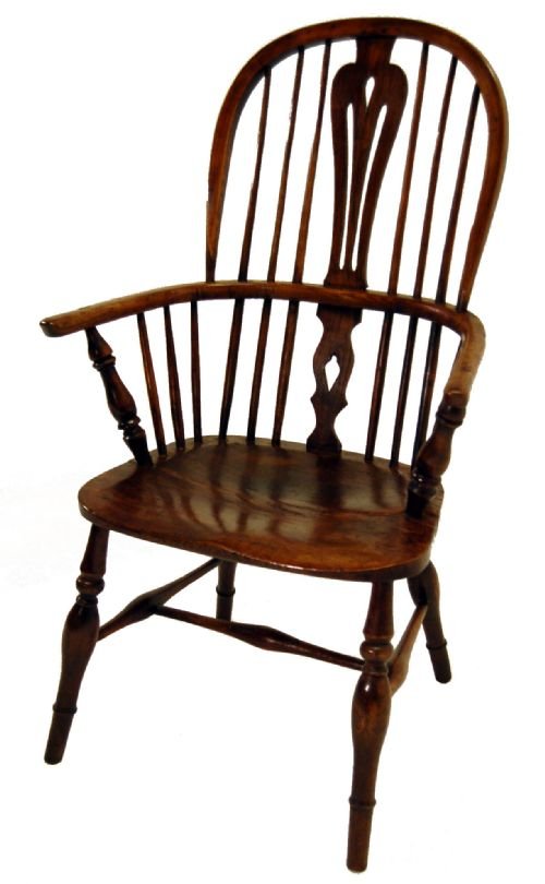 fig 1. Windsor Country Elm Elbow Stick Chair Armchair Antique
