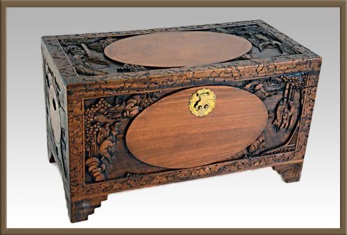 Camphor Wood Storage Trunk Shipping Chest Box Antique 	