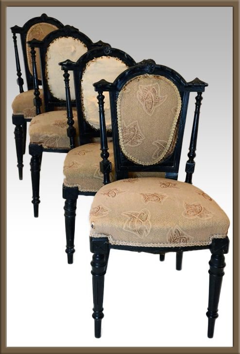 fig 2. Set 4 Four Antique Aesthetic Period Dining Chairs c1880