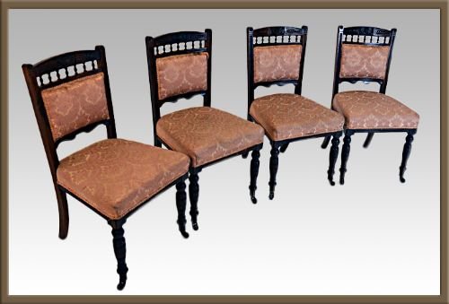 Set 4 Four Antique Rosewood Dining Chairs with Castors