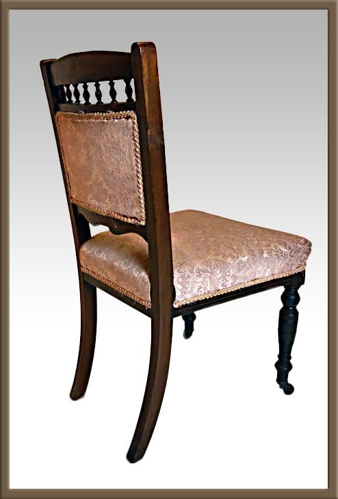 fig 3. Set 4 Four Antique Rosewood Dining Chairs With Castors