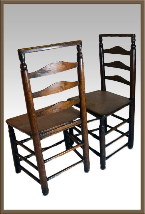 Pair Ladderback Country Elm Stick Chairs Antique C1800