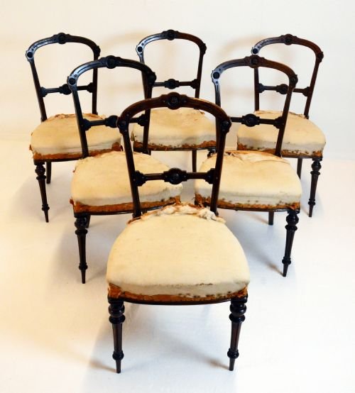 Set Six 6 Dining Chairs Antique Walnut Bar Balloon Back