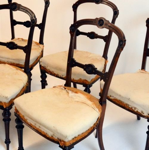 fig 2. Set Six 6 Dining Chairs Antique Walnut Bar Balloon Back