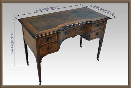 fig 1. Antique Leather & Inlaid Writing Table Desk Bureau