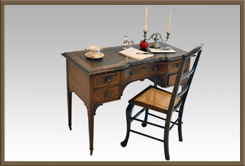 Antique Leather & Inlaid Writing Table Desk Bureau
