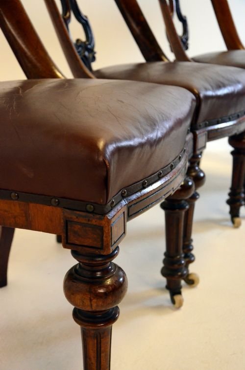 fig 1. Set 4 Four Antique Victorian Leather Dining Chairs 1860