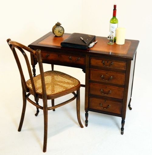 Antique Leather Writing Table Desk Bureau & Chair C1900


