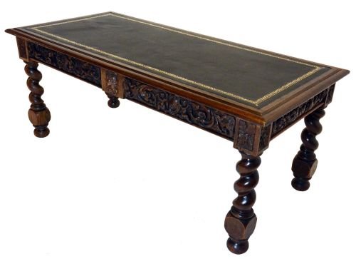 fig 1. Carved Oak Leather Desk Library Reading Table Antique