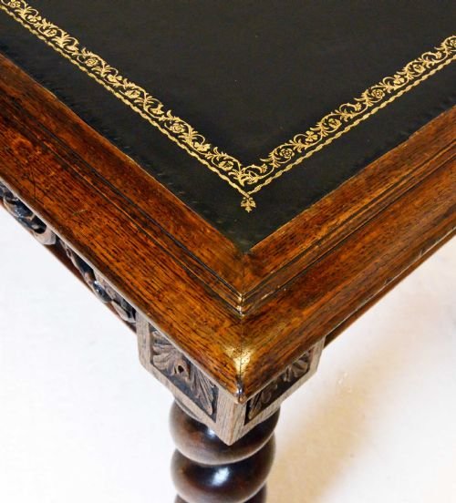 fig 2. Carved Oak Leather Desk Library Reading Table Antique