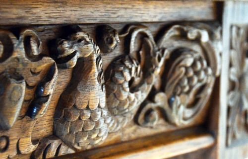 fig 3. Carved Oak Leather Desk Library Reading Table Antique