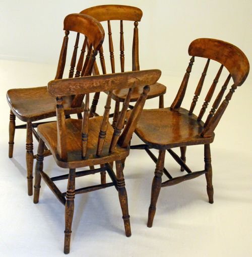fig 1. 4 Four Elm Kitchen Dining Bandsman Chairs Antique c1850