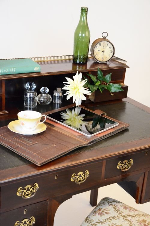 fig 2. Antique Writing Table Desk Bureau Leather Top c1900