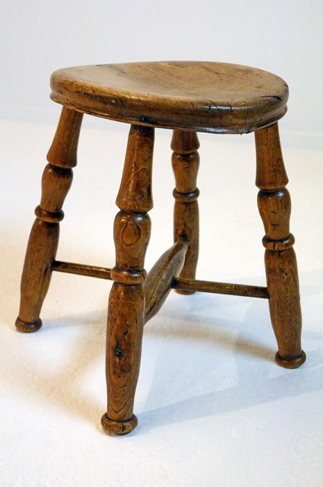 fig 1. Elm & Ash Lace Makers Stool Antique 4 Leg Milking c1820