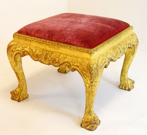 fig 1. Giltwood Stool Antique Footstool Seat Georgian Revival