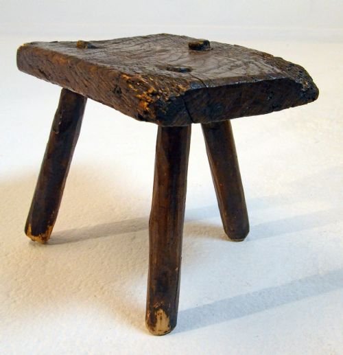 fig 1. Elm Rustic Country Stool Antique 3 Leg Milking c1750