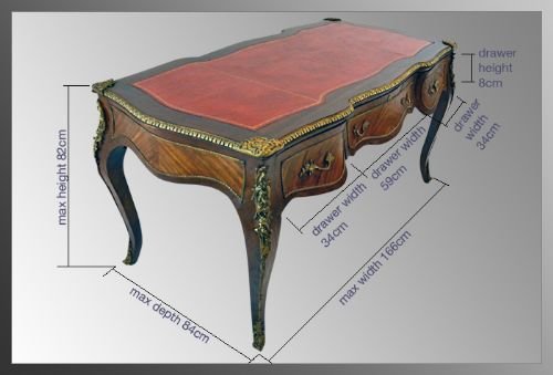 fig 1. Antique Leather Gilt French Writing Library Table Desk Bureau Plat