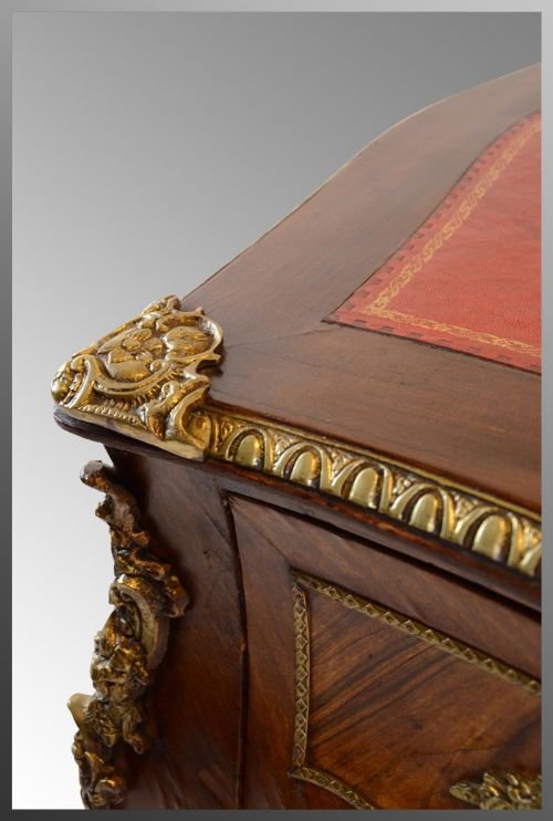 fig 2. Antique Leather Gilt French Writing Library Table Desk Bureau Plat