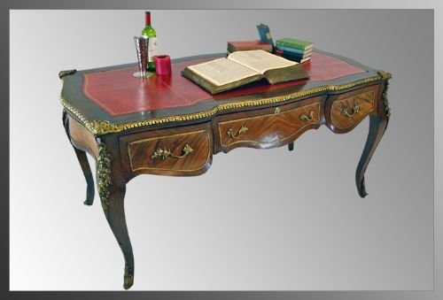 Antique Leather Gilt French Writing Library Table Desk Bureau Plat
