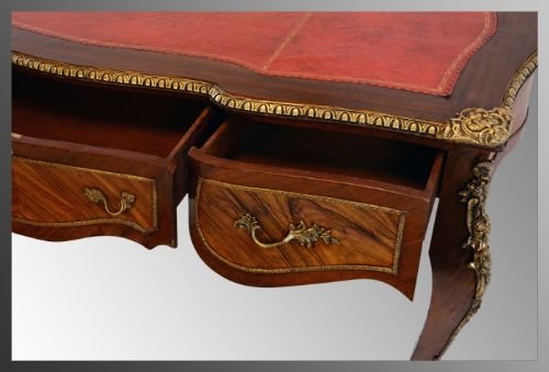 fig 3. Antique Leather Gilt French Writing Library Table Desk Bureau Plat