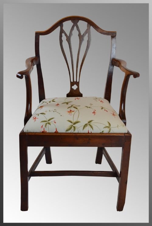 Antique Elbow Chair Open Armchair Carver Hepplewhite
george Lll Mahogany Re- Upholstered Original C1800