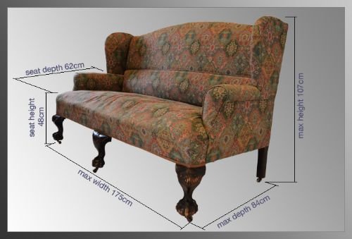 fig 1. Sofa 2 or 3 Seater Antique Victorian Couch Settee
High-back Triple Leg Ball & Claw Feet Wing Arm Castors