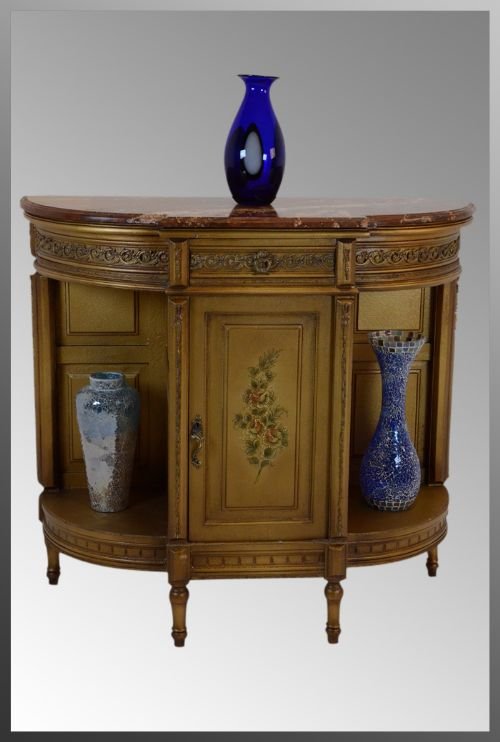 Demi-lune Credenza Cupboard Cabinet Display Antique
marble Top Gilt Chiffionier Excellent Condition C1920