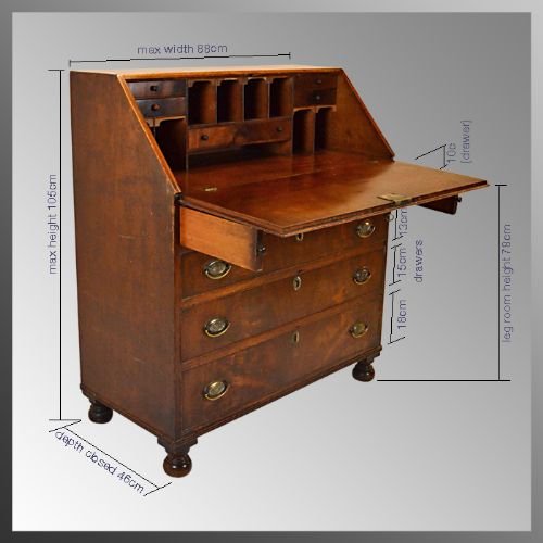 fig 1. Georgian Antique Bureaux Davenport Bureau Cheveret Desk
Useful Size - Attractive Mahogany - Nice Interior c1780