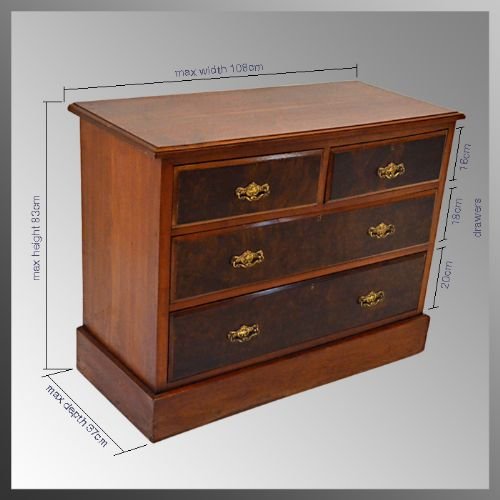 fig 1. Chest of Drawers Antique Walnut Edwardian c1910
Burr Walnut Veneer - Excellent Condition - Useful Size