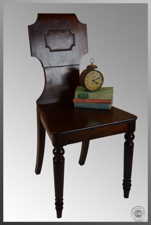 Regency Antique English Hall Chair in Mahogany C1820
solid Back - Great for Hall Study Reception Display Use
