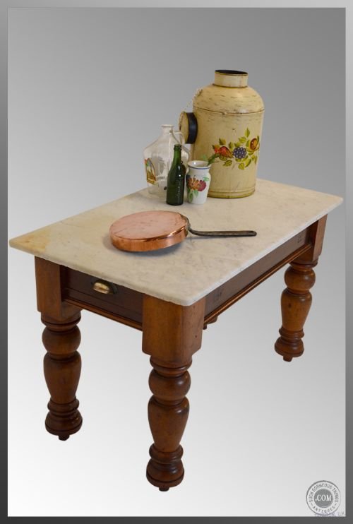 Marble Antique Kitchen Utility Pantry Prep Side Table
twin Drawer Ideal Surface to Prep Meat Veg Dough Pastry