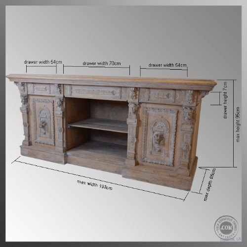 fig 1. Victorian Limed Oak Antique Sideboard Dresser Base
Gorgeous Carving - Country Buffet Storage - French Oak